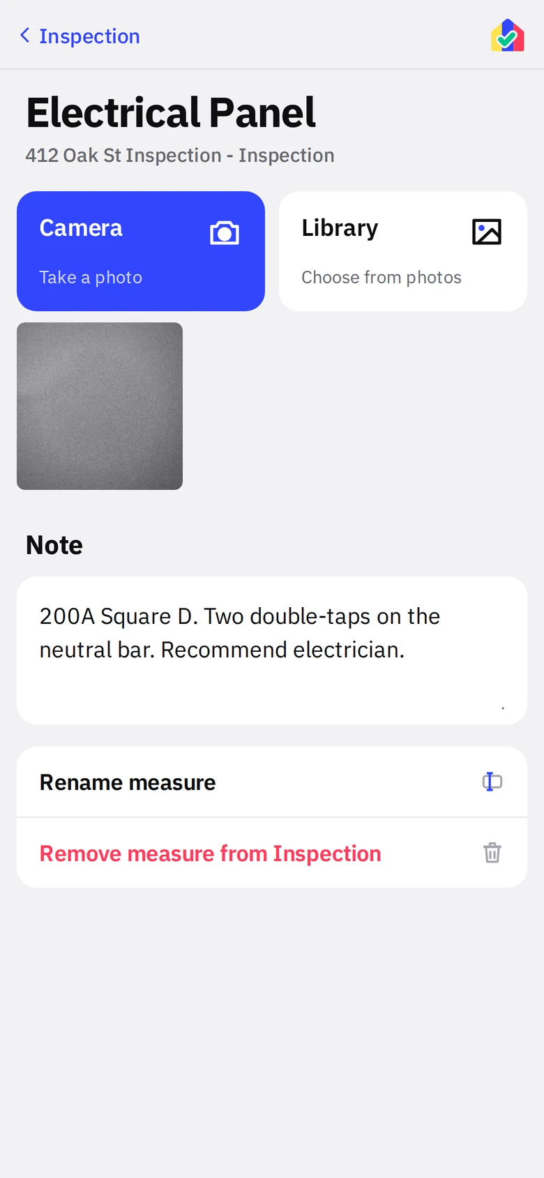Measure screen for an item on a custom list