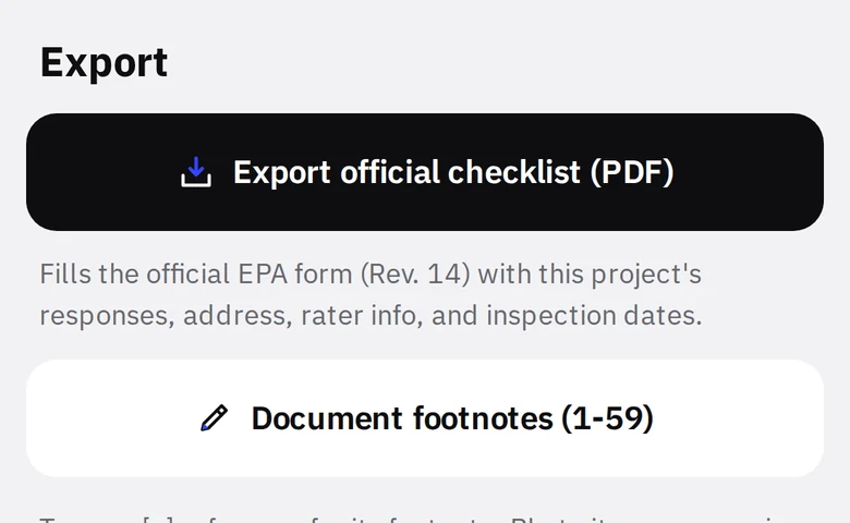 Export the official EPA checklist form from the checklist screen