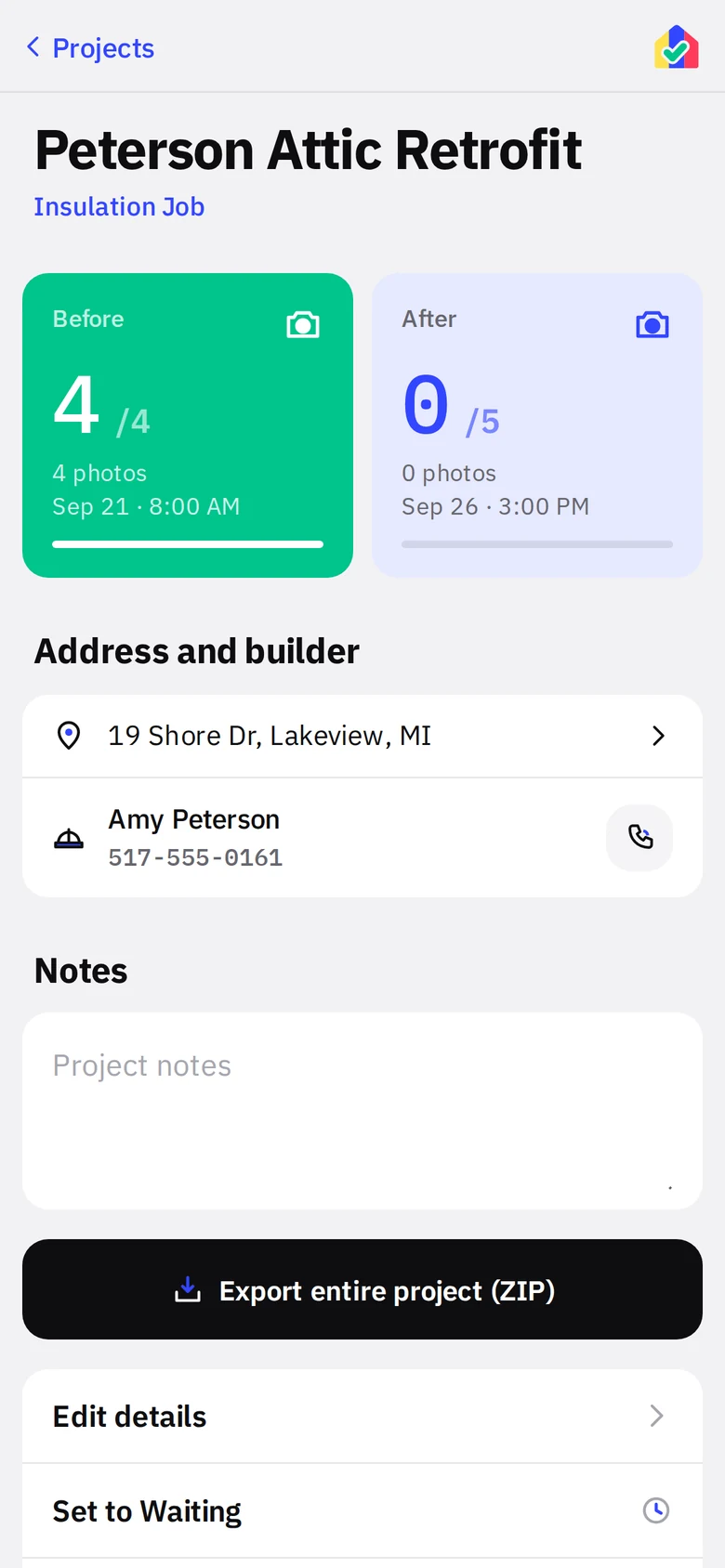 Insulation job project with Before and After visit cards