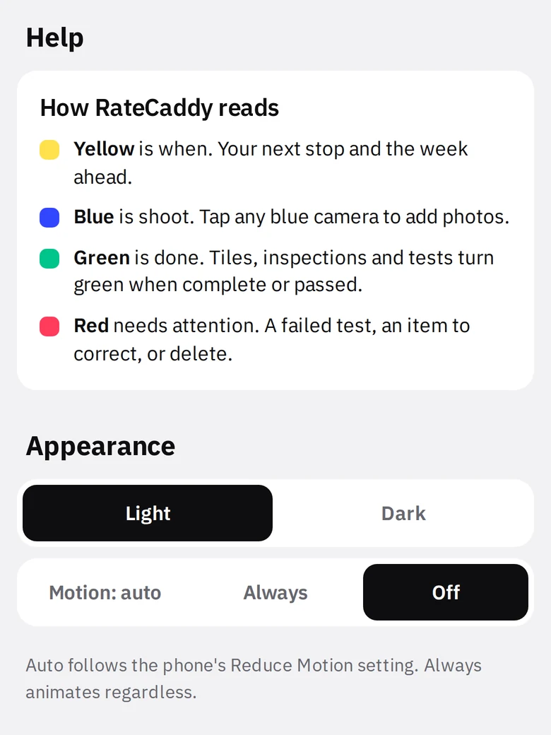 Settings help section
